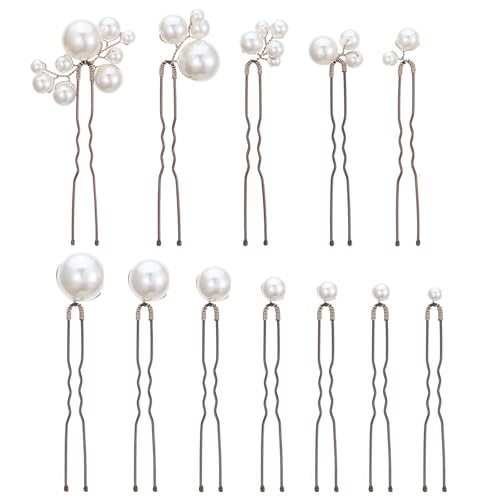 12 PCS Bridal Wedding Hair Pins, Bridal Hair Pearl Crystal Bobby Hairpin Wedding Accessories, Handmade Pearl Hair Accessories for Brides Women Girls (White)