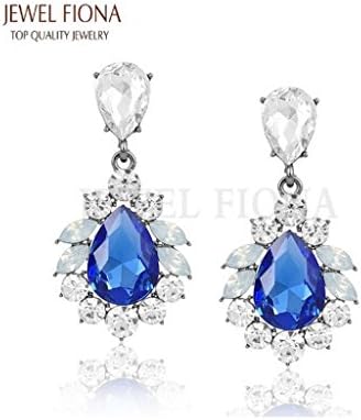 Blue Colors Trendy Elegant Teardrop Shape Crystal Diamond Bridal Drop Earrings for Women