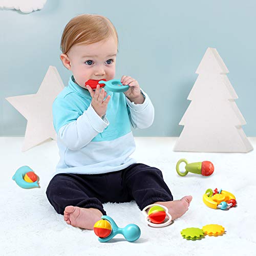 image for Cute Stone Baby Rattles Teethers Set, Rattle Shaker with Light and Mus