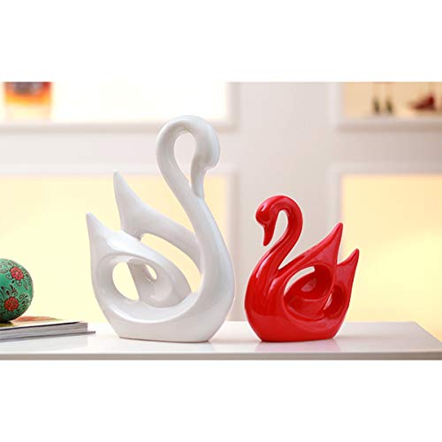 Tongboshi Ceramic Home Decoration, Jingdezhen Ceramic Ornaments Crafts, Home Living Room TV Cabinet Decorations, Porch Wine Rack Wine Cabinet Office Furnishings, Dynamic Swan (Color : Red+White)
