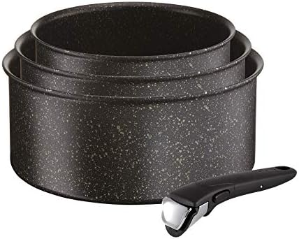 Tefal Ingenio Authentic Set de 3 Casseroles 16/18/20 cm (1,5/2,1/3 L) + 1 Poignée Amovible Induction, Antiadhésif, Noir Moucheté L6719012