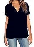 Obazidou Womens V Neck Short Sleeve Oversize Chiffon Blouse Shirt Tops