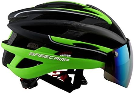 Basecamp Green-black Adult Cycling Bike Helmet for Mens Womens Safety Protection with Detachable Magnetic Gray Polarized Visor Goggles Shield
