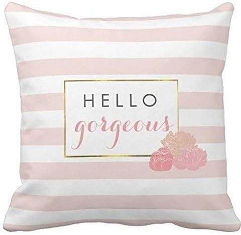 Provenz Hello Gorgeous Pink Stripe Blush Peony Floral DecorativeGeneric Cotton Throw Pillow Case Vintage Cushion Cover,18x18 INCH