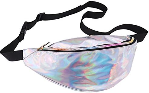 Waist Bags Water Resistant Shiny Neon Fanny Packs Rave Festival Hologram Bum Bag For Women, Men, Girls and Boys (Silver)