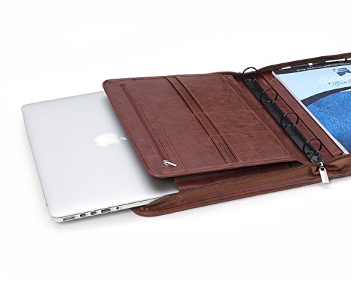 Professional Business Padfolio Portfolio Briefcase Style Organizer Folder Notepad and 4 Ring Binder - Brown Synthetic Leather - Thumbnail 3
