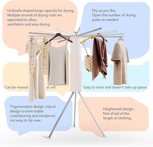 Ctoby Clothes Drying Rack,Drying Rack Clothing,Laundry Drying Rack,Floor Standing,16 Aluminium Poles,Collapsible,Retractable,Foldable,Folding Laundry Rack