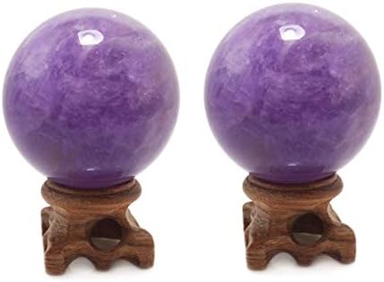Set of 2 Amethyst Crystal Spheres with Stands 45mm/1.8”, Rare Purple Power Stone Ball for Crystal Healing, Meditation, Scrying, Feng Shui, Hand-Made (Set of 2 Amethyst Balls 45mm)