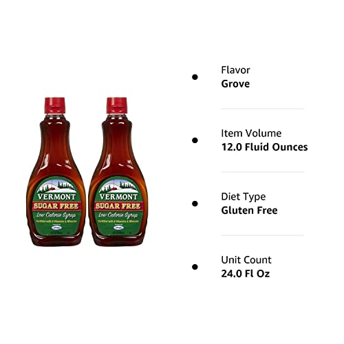 Maple Grove Farms Vermont Sugar Free Syrup, 12 Fl Oz (Pack of 2