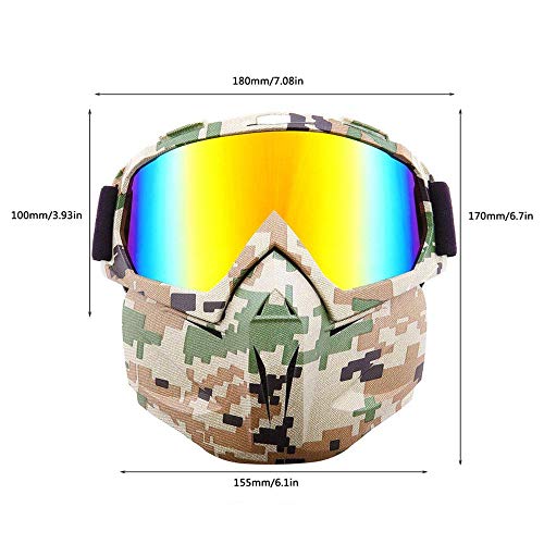 FOONEE Motorcycle Helmet Mask, Retro Motocross Goggle with Removable Face Mask UV400 Detachable Fog-Proof Warm ATC Goggles for Racing Airsoft Riding