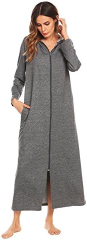 Jingjing1 Women Long Sleeve Hoodie Sleepwear Zip-Front A-line Bathrobe Long Robe