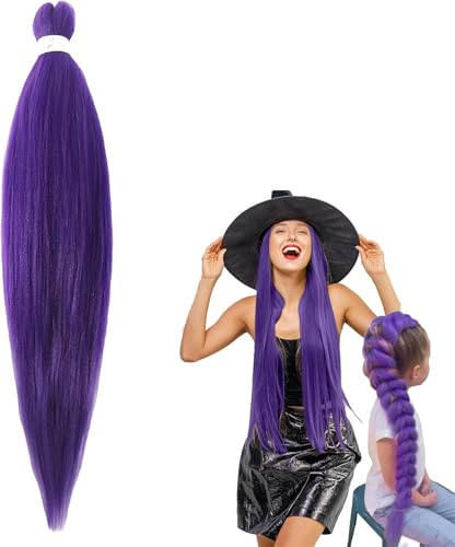 Purple Hair Extensions | 𝗣𝘂𝗿𝗽𝗹𝗲 Braiding Hair,Long 𝗣𝘂𝗿𝗽𝗹𝗲 Braiding Hair Pre Stretched Synthetic Braiding hair Extensions for Braids,for Stage Party Halloween Costume Cosplay (1bundles)