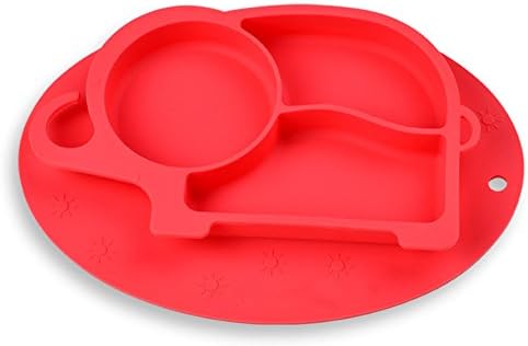 Baby mealtime set Silicone Baby Placemat and Feeding Tray, 100% Food Grade BPA Free, Fits Most Highchair Trays (Red-Elephant)