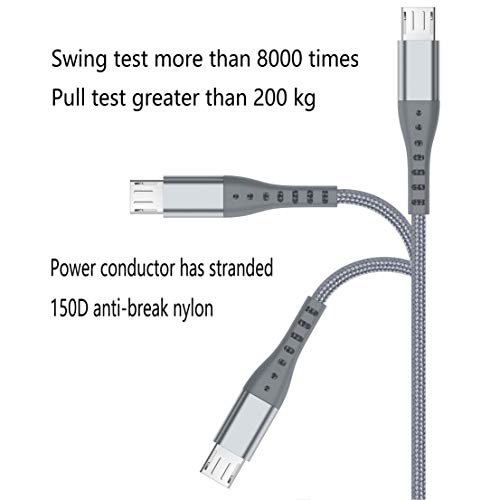 Android Charger Cable XnewCable High Speed Cell Phone Charger 7FT 3PACK Micro USB Cable Multi-Colors Nylon Braided Fast Charging Cord Compatible Android Samsung HTC LG Nexus Kindle (White+Gray+Black)