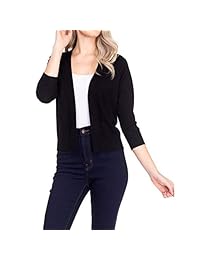 FASHION BOOMY - Chaqueta de punto para mujer con parte frontal abierta, manga 3 4, informal, suave, estilo clásico