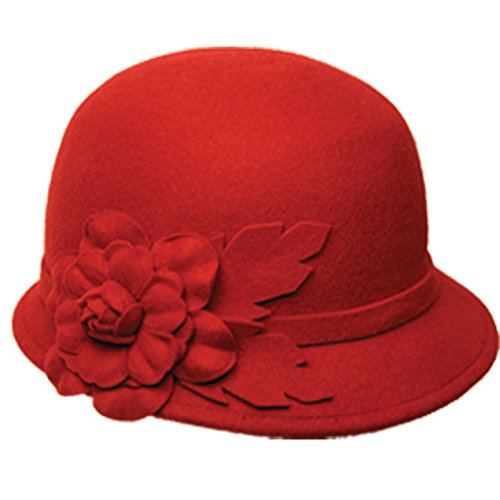 Angela & william Winter Wool 1920s Flapper Elegant Floral Beading Cloche Hat (CL1638RED)