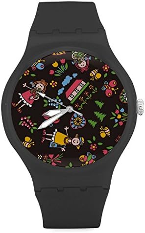Doll Heart and Flower More Texture Art Unisex Round Rubber Sport Watch,Watch Face Diameter: 1.58"