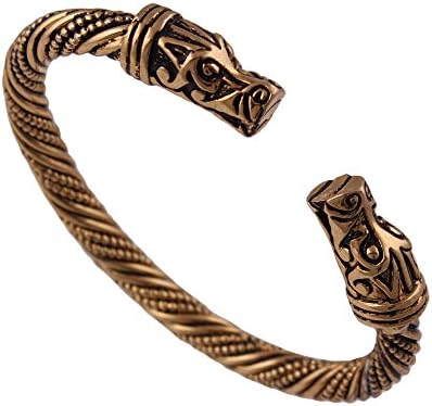 Viking Dragon Bracelet Gothic Punk Rock Cuff Bracelets Snap Jewelry Bangles (Gold)