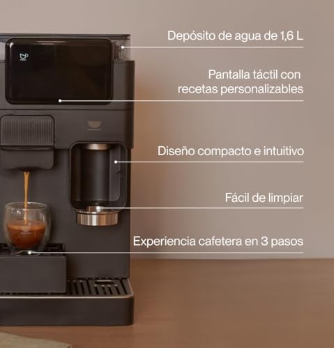 Juno Cafetera semiautomática con molinillo integrado y pantalla táctil | Café en grano recién molido sin cápsulas | Compacta, intuitiva y fácil de limpiar | Color negro