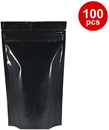 Black Mylar Stand Up Bags Pouches with Zipper 6.5 X 10.5 X 3.5 inches (12 Oz) 100 Ct