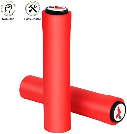 Bike Handlebar Grips, Double Lock-on Bicycle Grip Handle Bar End Holding Locking Grips, for MTB, BMX, Mountain, Downhill, Folding Bike (Red)