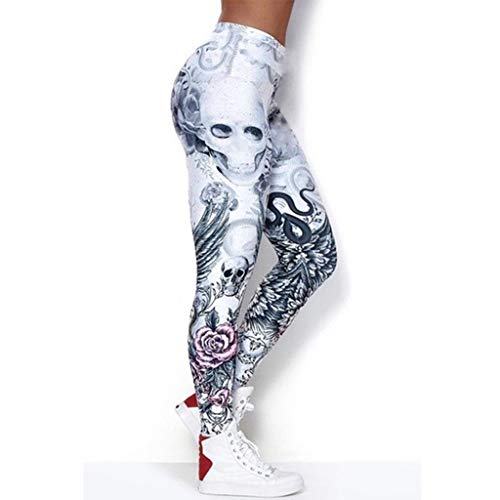 charmsamx Halloween Yoga Pants, Womens Compression Yoga Capri Leggings Skull Rose Flower Printed High Waist Workout Yoga Running Pants Butt Lift Textured Skinny Slim Sports Tights