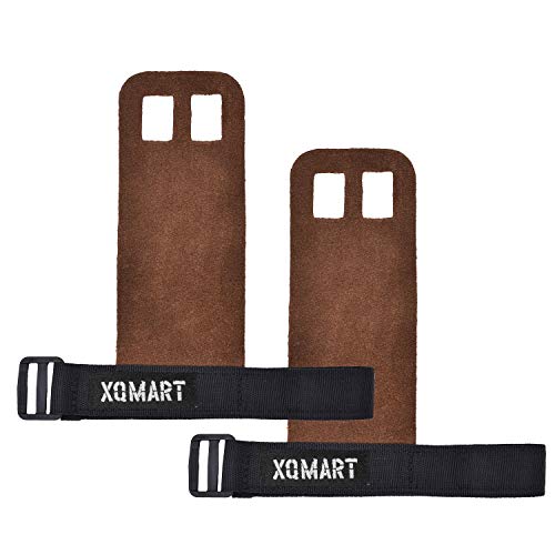 XQMART Leather Gymnastics Hand Grips - Palm Protection and Wrist Support for Cross Training, Kettlebells, Pull ups, Weightlifting, Chin ups, Workout, Exercise (M)