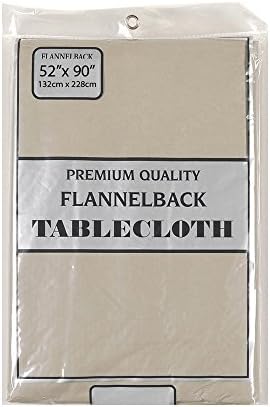Park Avenue Deluxe Collection 52'' x 90,'' Vinyl Tablecloth with Polyester Flannel Backing in Linen Color