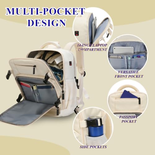 ZHXX Airplane Cabin Travel Backpack 40 x 30 x 20, Backpack 40 x 30 x 20 Suitable for Ryanair/Vueling/Wizz.Hand Luggage with Padded Sleeve for 14 Inch Laptop,Anti-Theft Pocket,White