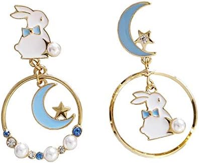 Amazon Feel 月とウサギのピアス レディース かわいい ウサギ プレゼント用 ピアス ブルー ピアス 通販