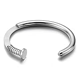 COOLSTEELANDBEYOND Mens Screw Nail Bangle Cuff Bracelet of Stainless Steel Silver Color Polished