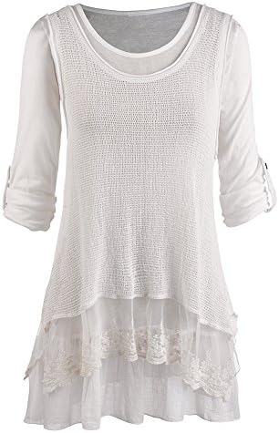 SHALIMAR OVERSEAS Women's Tunic Top - Roll Tab Sleeve Blouse and Gauzy White Tank Set - 1X