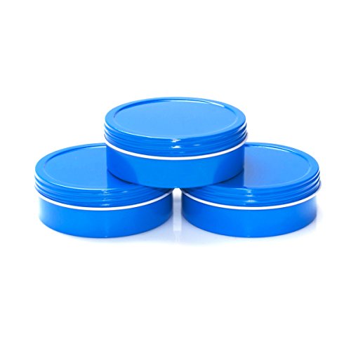 Mimi Pack 4 oz Shallow Screw Top Lid Round Metal Tin Container Steel Containers For Favors, Spices, Balms, Gels, Candles, Gifts, Storage 24 Pack (Blue)