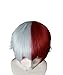 Cfalaicos Silver Red Mixed Todoroki Shouto Cosplay Wig with Free Wig Cap + Hair Accessories