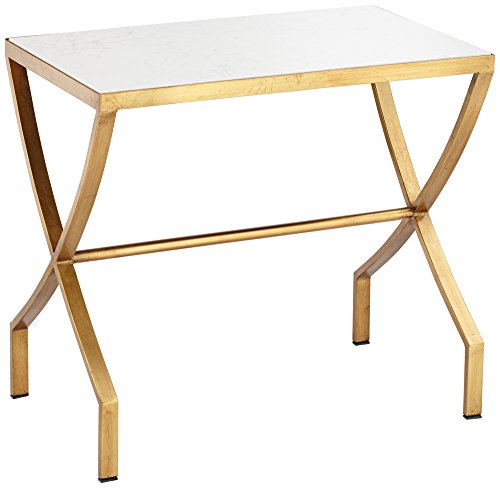 Arcola Antique Gold Side Table with White Faux Marble