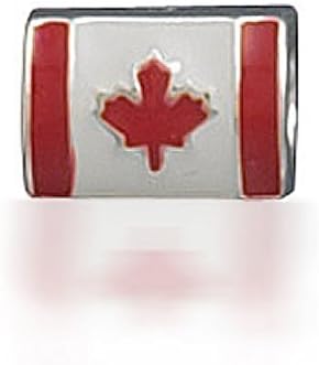 Canada Flag Bead Quality Charm Sterling Tone Fits Pandora &amp; Similar Bracelets