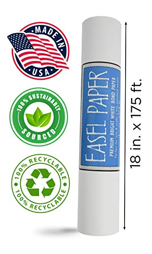 White Art Easel Paper Roll (18 Inch by 175 Feet) - 100% Recyclable Non-Yellowing Arts and Crafts Bond Paper for Paper Tablecloths, Bulletin Board Backing and Wall-Mount Note Stations