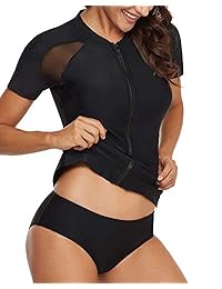 AnnJo traje de baño de malla negra de manga larga con cremallera frontal Quicksilver Surf Rashguard para dama