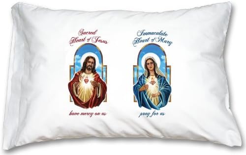 Sacred Heart of Jesus & Immaculate Heart of Mary Prayer Pillowcase, Catholic Pillow Case Spiritual Gifts.