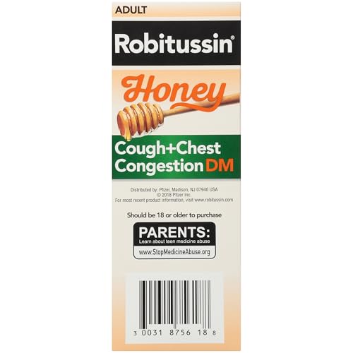 ROBITUSSIN MAXIMUM STRENGTH HONEY COUGH PLUS CHEST CONGESTION DM, COUGH MEDICINE FOR COUGH AND CHEST CONGESTION RELIEF MADE WITH REAL HONEY FOR FLAVOR – 8 FL OZ X 2