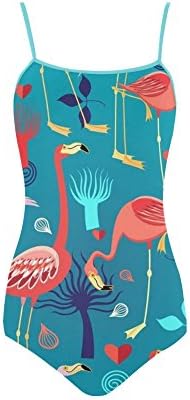 Women's Pink Flamingos Turquoise Nylon &amp; Spandex Slip One Piece Swimsuit