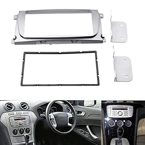 Car Radio Stereo Panel for Ford Focus II, C-Max 2005-2011 Double Din Fascia Dash Installation Audio Mount Fascia Kit (2 Din-Ford-Silver)
