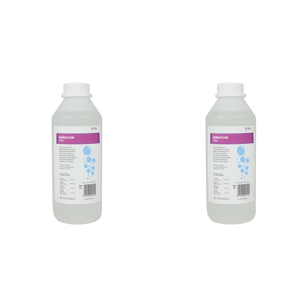 QTX | Long-Lasting Bubble Solution, Professional Bubble Fluid for All Machines | Ready-to-Use Bubble Liquid Mixture for Professional Events, Entertainers, and Home Use | 1 Litre (Pack of 2)