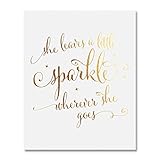 She Leaves a Little Sparkle Wherever She Goes Gold Foil Nursery Decor Wall Art Calligraphy Girls Room Metallic Poster 8 inches x 10 inches