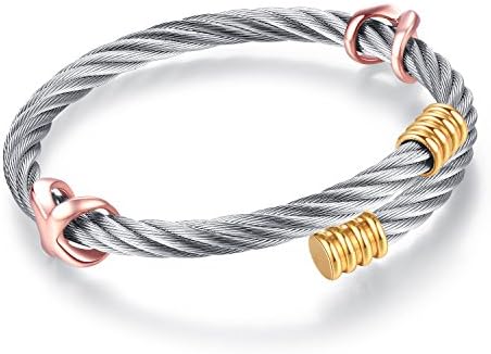Adjustable Stainless Steel Twisted Cable Cuff Bangle Bracelet for Men Women Champagne Knot