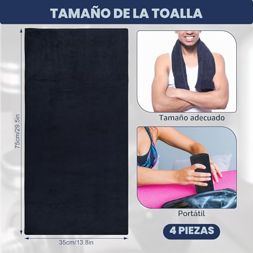 Starvortex 4Pc Gym Towels, 75 x 35 cm Microfibre Gym Towel, Soft Microfibre Towels, Men's Women's Gyms Towel, Strong Water Absorption Yoga Towel for Travel, Gyms, Camping