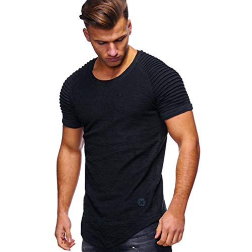YOcheerful Men Summer Shirt Sexy Tee Muscle Slim O Neck Short Sleeve Top Blouse (Black,S)