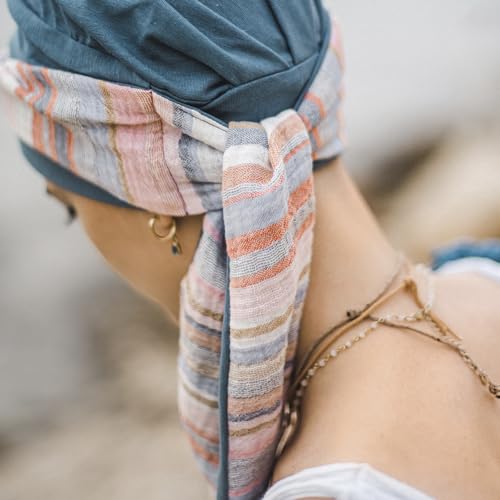CAREBELL Smooth oncological scarf – Mediterranean design steel in soft and breathable bamboo, specially for chemotherapy, alopecia and sensitive skin, handmade in Spain