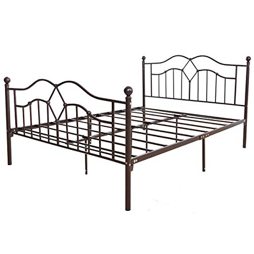 Metal Bed Frame Queen Size Bronze Modern American Style Mattress Headboard Footboard Heavy Duty Steel Slabs