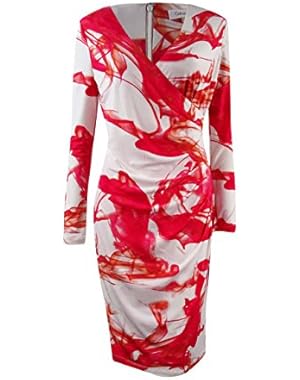 Women's Printed Jersey Faux-Wrap Dress